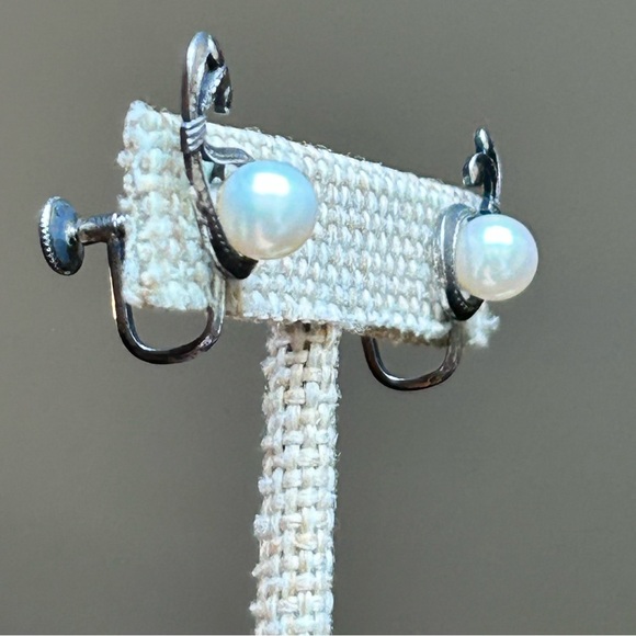 Vintage Mikimoto Akoya Pearl Screw-back Clip-On Earrings Sterling Silver 925 - Picture 8 of 10